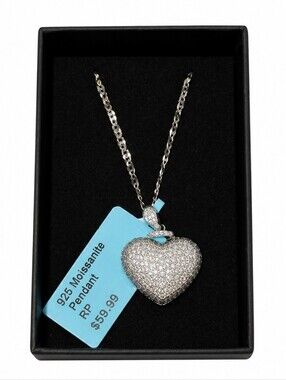 Dazzling Silver Heart Necklace with Moissanite